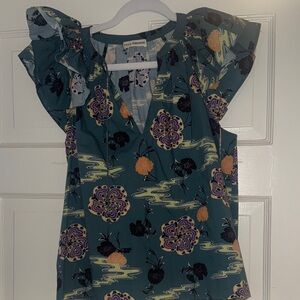 Ulla Johnson Teal Floral Blouse